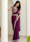 Captivating Sequence Work Silk Wedding Wear Wine Saree With Blouse