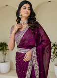 Captivating Sequence Work Silk Wedding Wear Wine Saree With Blouse