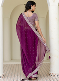 Captivating Sequence Work Silk Wedding Wear Wine Saree With Blouse