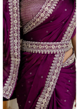 Captivating Sequence Work Silk Wedding Wear Wine Saree With Blouse