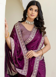 Captivating Sequence Work Silk Wedding Wear Wine Saree With Blouse