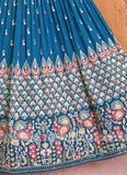 Captivating Thread Embroidered Teal Blue Georgette Lehenga Choli