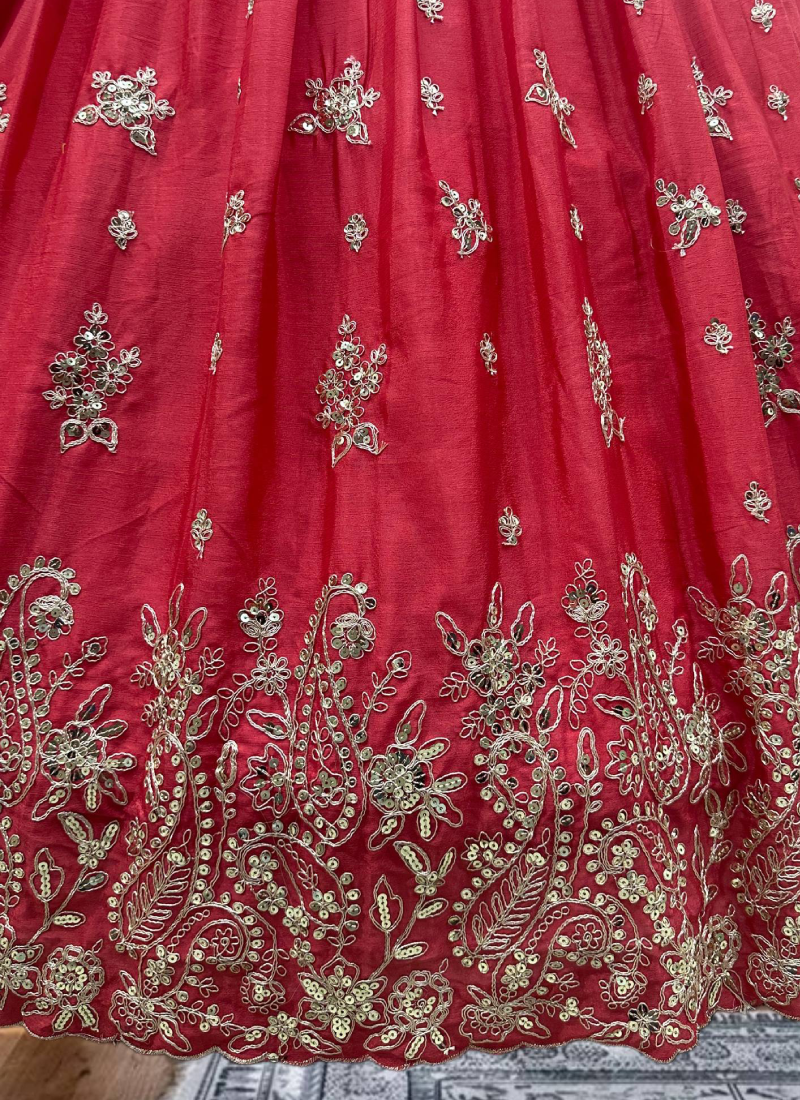 Charismatic Coding Embroidered Deep Pink Chinon Silk Lehega Choli Set