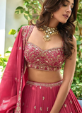 Charismatic Coding Embroidered Deep Pink Chinon Silk Lehega Choli Set