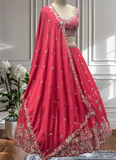 Charismatic Coding Embroidered Deep Pink Chinon Silk Lehega Choli Set