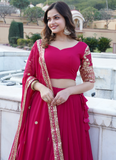 Charismatic Georgette Embroidered Pink Traditional Lehenga Choli