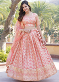 Charismatic Jacquard Sequence Embroidered Work Peach Lehenga Choli