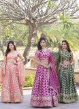 Charismatic Jacquard Sequence Embroidered Work Peach Lehenga Choli