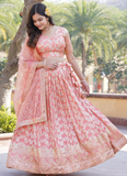 Charismatic Jacquard Sequence Embroidered Work Peach Lehenga Choli