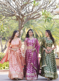 Charismatic Jacquard Sequence Embroidered Work Peach Lehenga Choli