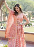 Charismatic Jacquard Sequence Embroidered Work Peach Lehenga Choli