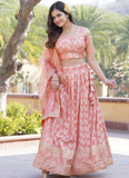 Charismatic Jacquard Sequence Embroidered Work Peach Lehenga Choli