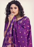 Charismatic Purple Banarasi Saree In Zari Weaving Work For Wedding