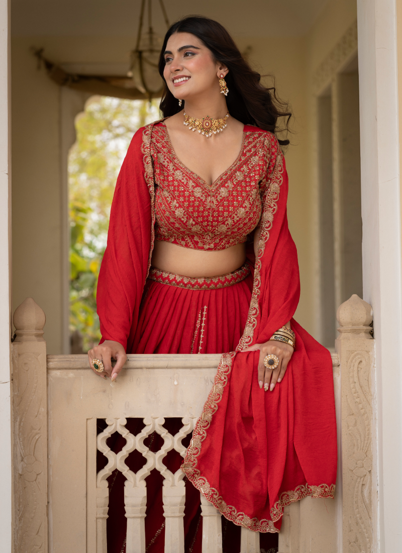 Charismatic Sequence Work Crush Silk Red Lehenga Choli For Women