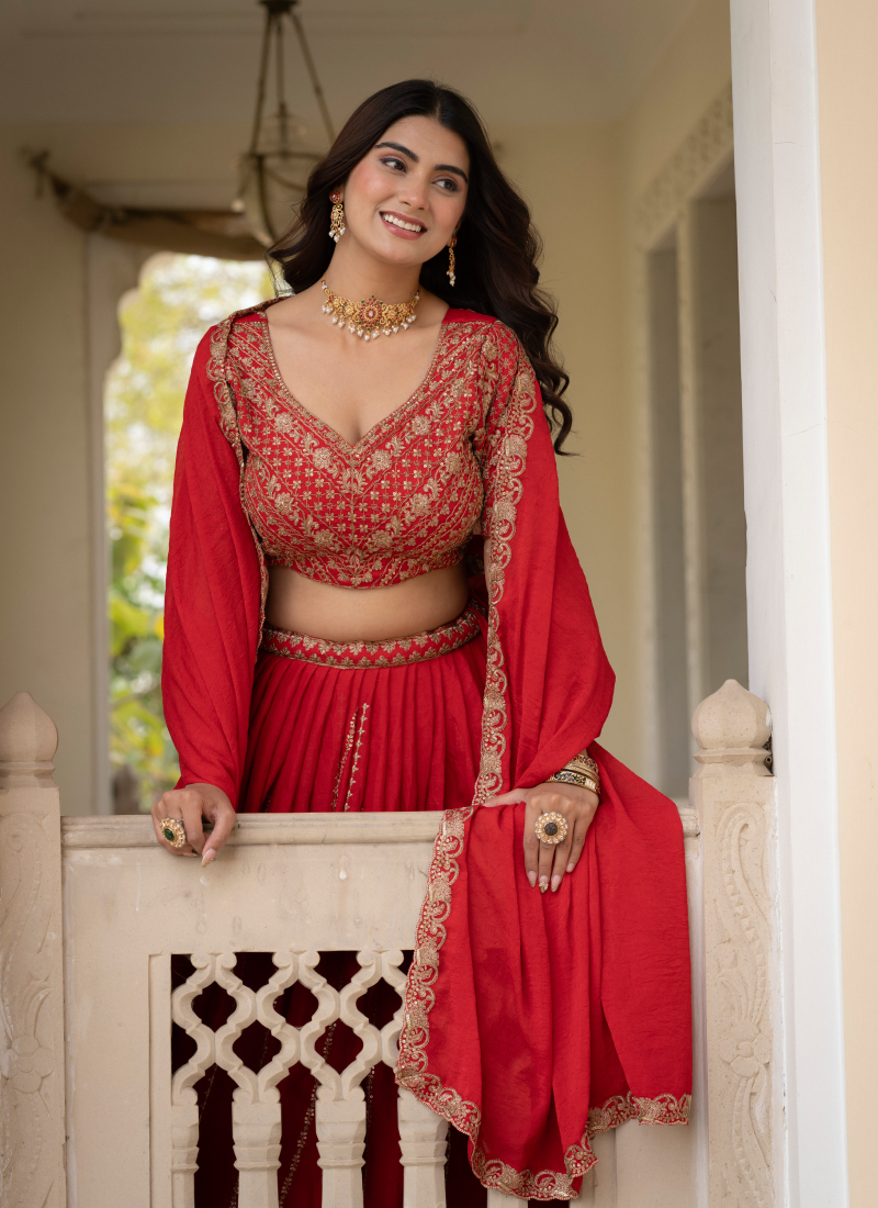 Charismatic Sequence Work Crush Silk Red Lehenga Choli For Women