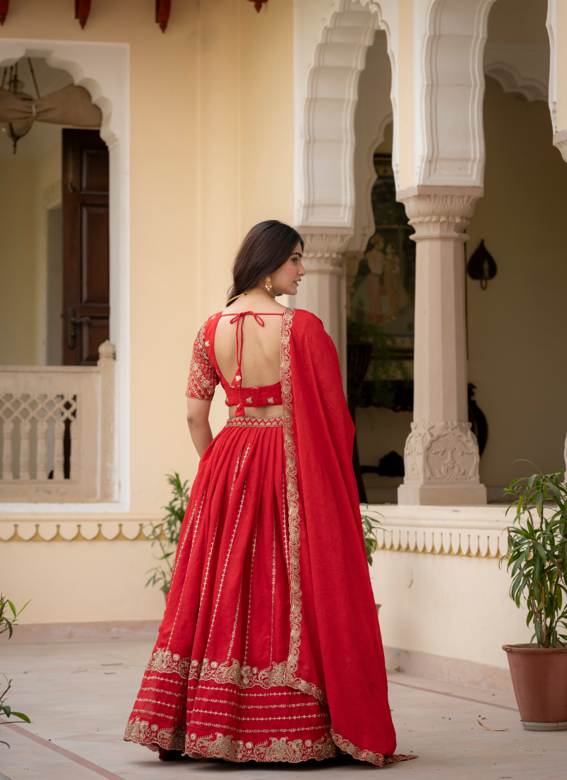 Charismatic Sequence Work Crush Silk Red Lehenga Choli For Women