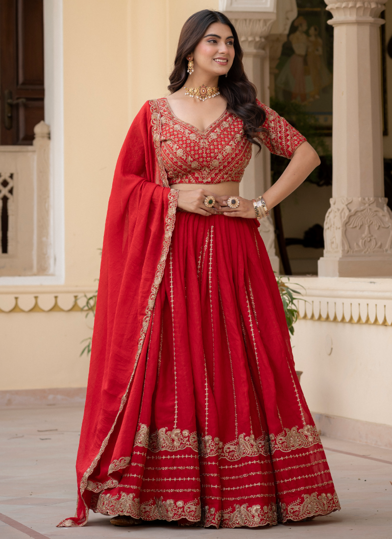 Charismatic Sequence Work Crush Silk Red Lehenga Choli For Women