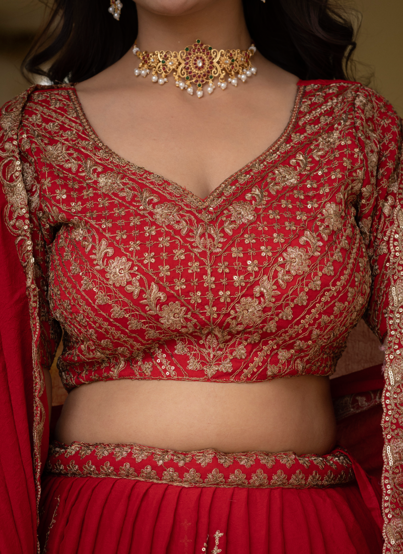 Charismatic Sequence Work Crush Silk Red Lehenga Choli For Women