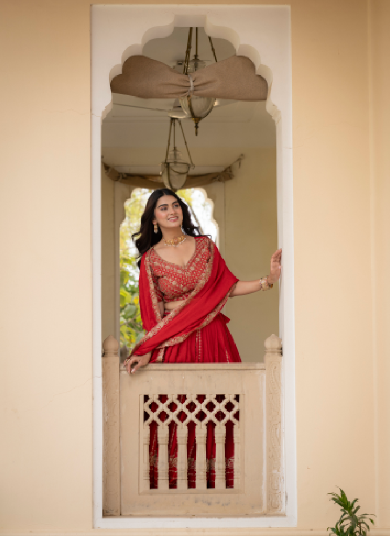 Charismatic Sequence Work Crush Silk Red Lehenga Choli For Women