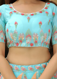 Charismatic Thread Embroidered Net Sky Blue Lehenga Choli For Women