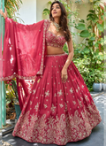 Charismatic Coding Embroidered Deep Pink Chinon Silk Lehega Choli Set