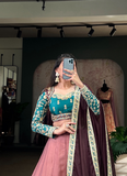 Charismatic Peach Zari Embroidered Work Moonga Silk Lehenga Choli