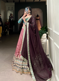 Charismatic Peach Zari Embroidered Work Moonga Silk Lehenga Choli