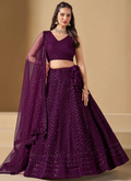 Charismatic Thread Work Georgette Wine Lehenga Choli With Dupatta