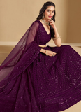 Charismatic Thread Work Georgette Wine Lehenga Choli With Dupatta