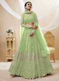 Charming Georgette Pista Green Embroidered Work Lehenga Choli