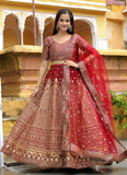 Charming Raw Silk Heavy Embroidered Wedding Wear Maroon Lehenga Choli
