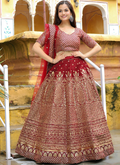 Charming Raw Silk Heavy Embroidered Wedding Wear Maroon Lehenga Choli