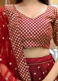 Charming Raw Silk Heavy Embroidered Wedding Wear Maroon Lehenga Choli