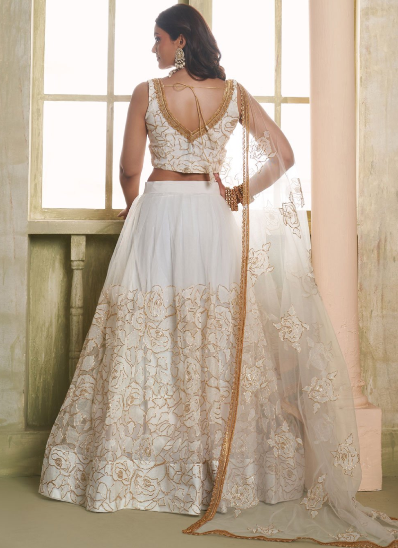 Charming Off white Net Party Wear Embroidered Lehenga Choli
