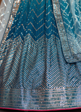 Chinon Silk Zari Embroidered Work Designer Teal Blue Lehenga Choli