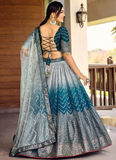 Chinon Silk Zari Embroidered Work Designer Teal Blue Lehenga Choli