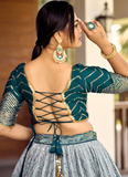 Chinon Silk Zari Embroidered Work Designer Teal Blue Lehenga Choli