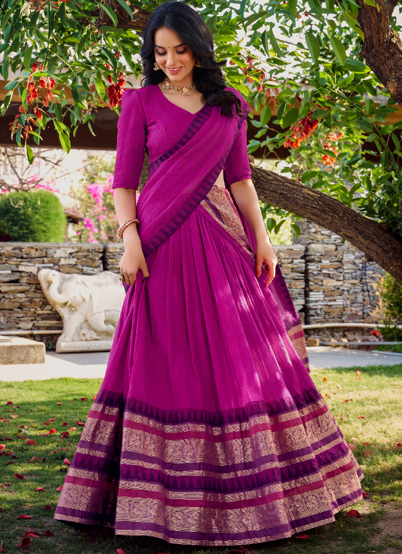 Classic Pink Pure Chanderi Silk Zari Weaving Lehenga Choli For Wedding