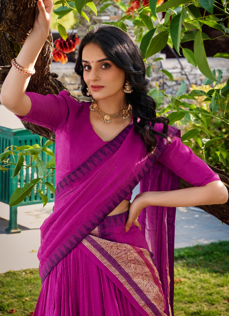 Classic Pink Pure Chanderi Silk Zari Weaving Lehenga Choli For Wedding