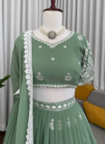 Classical Pista Green Thread Embroidered Georgette Lehenga Choli
