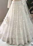 Classical Thread Embroidered Net Engagement White Lehenga Choli