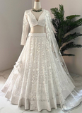 Classical Thread Embroidered Net Engagement White Lehenga Choli