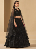 Classical Georgette Thread Embroidery Black Party Wear Lehenga Choli