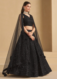 Classical Georgette Thread Embroidery Black Party Wear Lehenga Choli