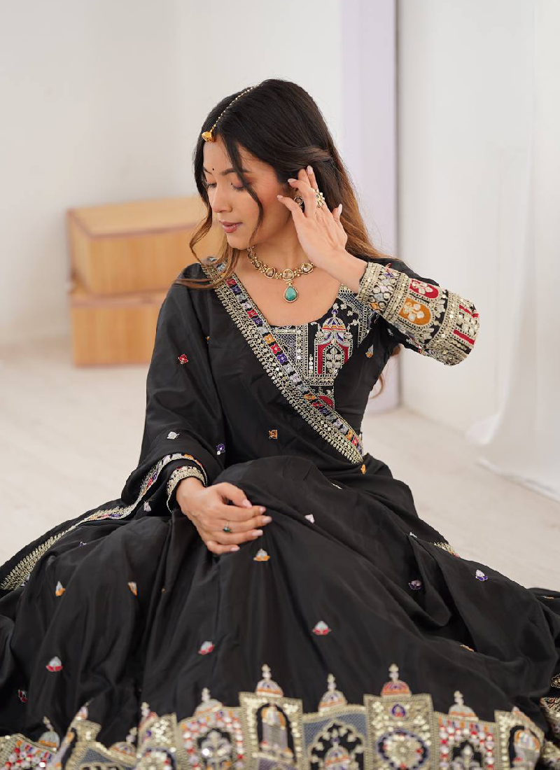 Coding Embroidery Silk Black Lehenga Choli For Party Function