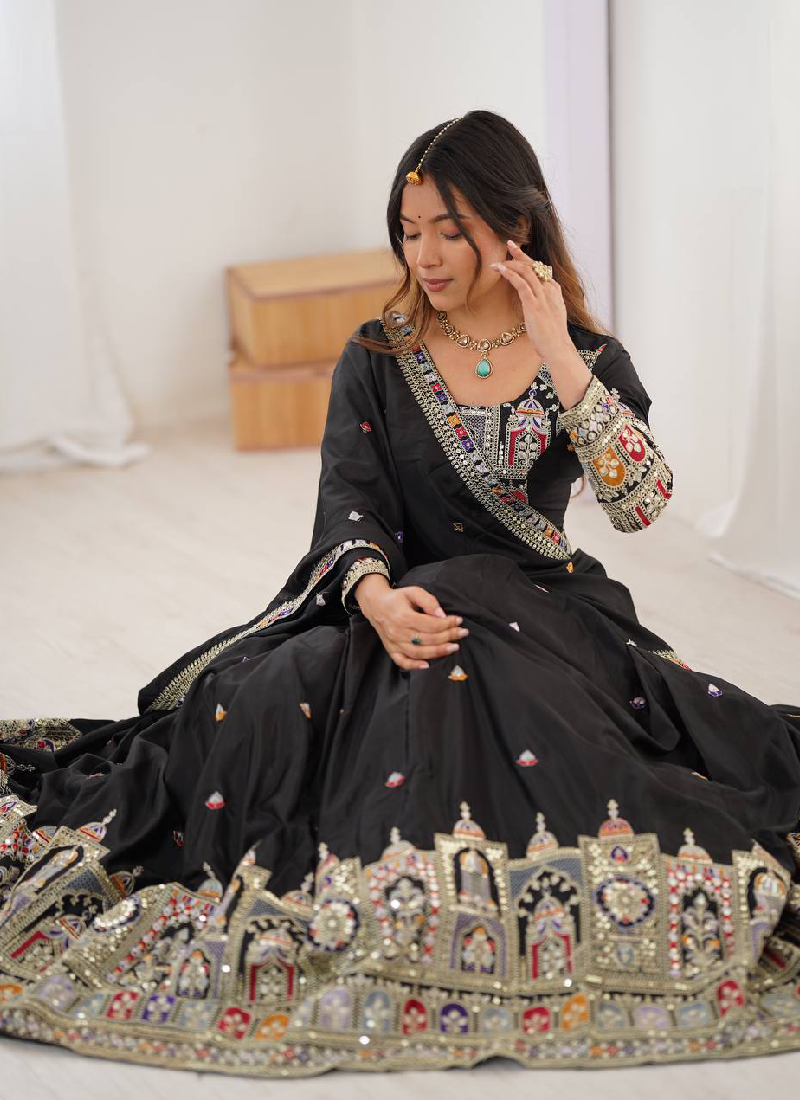 Coding Embroidery Silk Black Lehenga Choli For Party Function