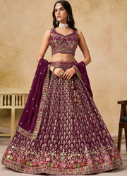 Comely Georgette Thread Embroidery Work Maroon Lehenga Choli For Women