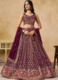 Comely Georgette Thread Embroidery Work Maroon Lehenga Choli For Women