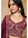 Comely Georgette Thread Embroidery Work Maroon Lehenga Choli For Women
