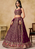 Comely Georgette Thread Embroidery Work Maroon Lehenga Choli For Women